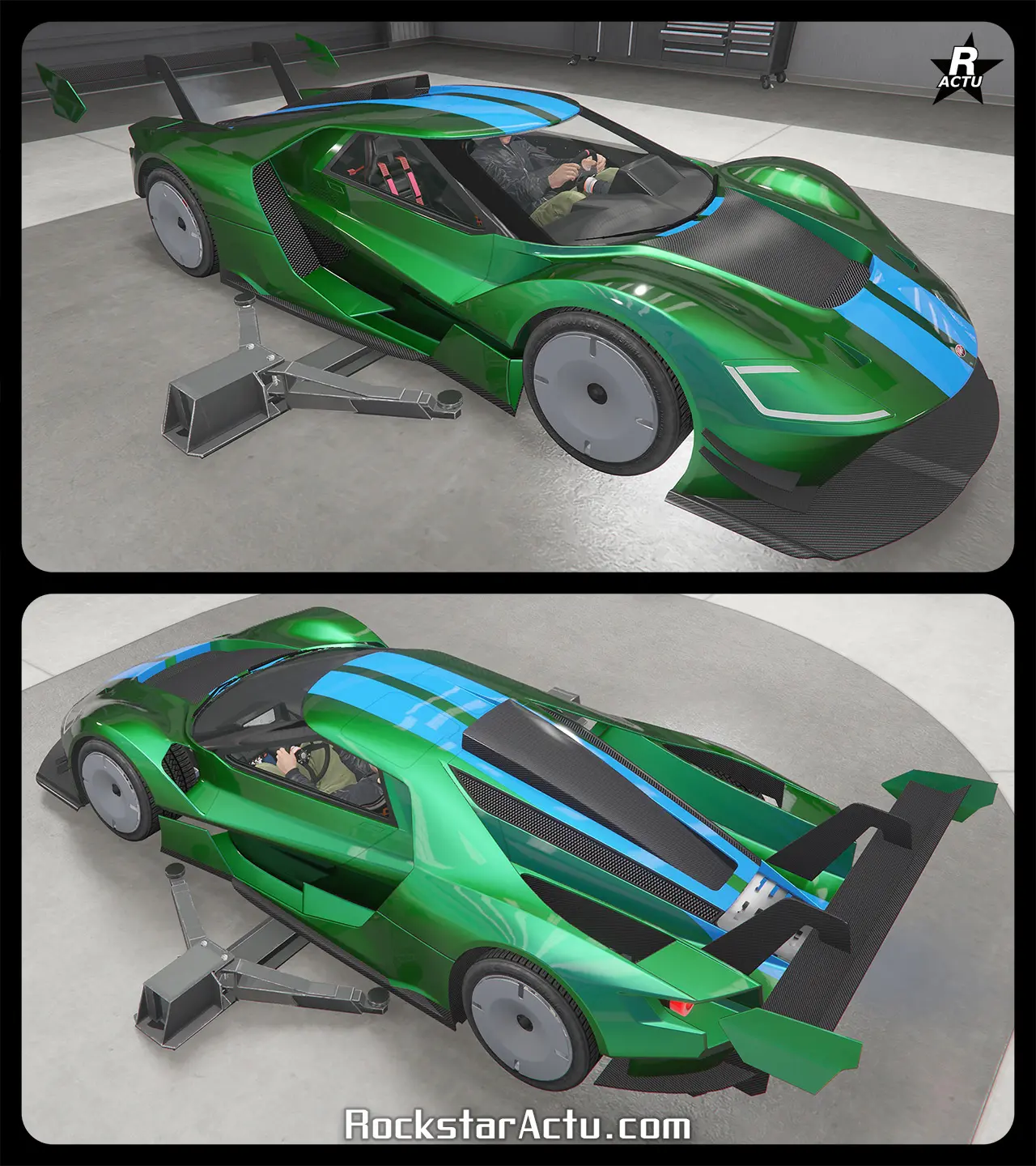 Décalcomanie d'une double bande bleue ciel traversant toute la carrosserie de la voiture dans la longueur.