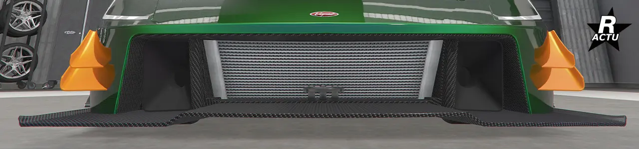 Double ailette GT aérodynamique couleur secondaire, de parte et d'autres du pare-chocs avant.