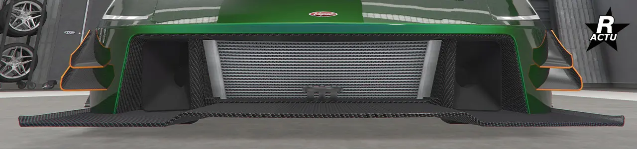 Double ailette GT aérodynamique en fibres de carbone et finitions couleur 2 de parte et d'autres du pare-chocs avant.