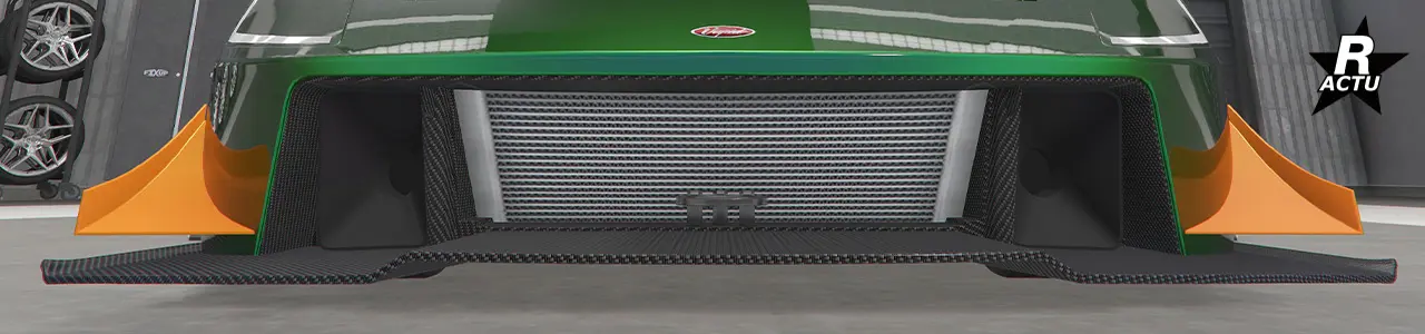 Grande ailette aérodynamique couleur secondaire de parte et d'autres du pare-chocs avant.