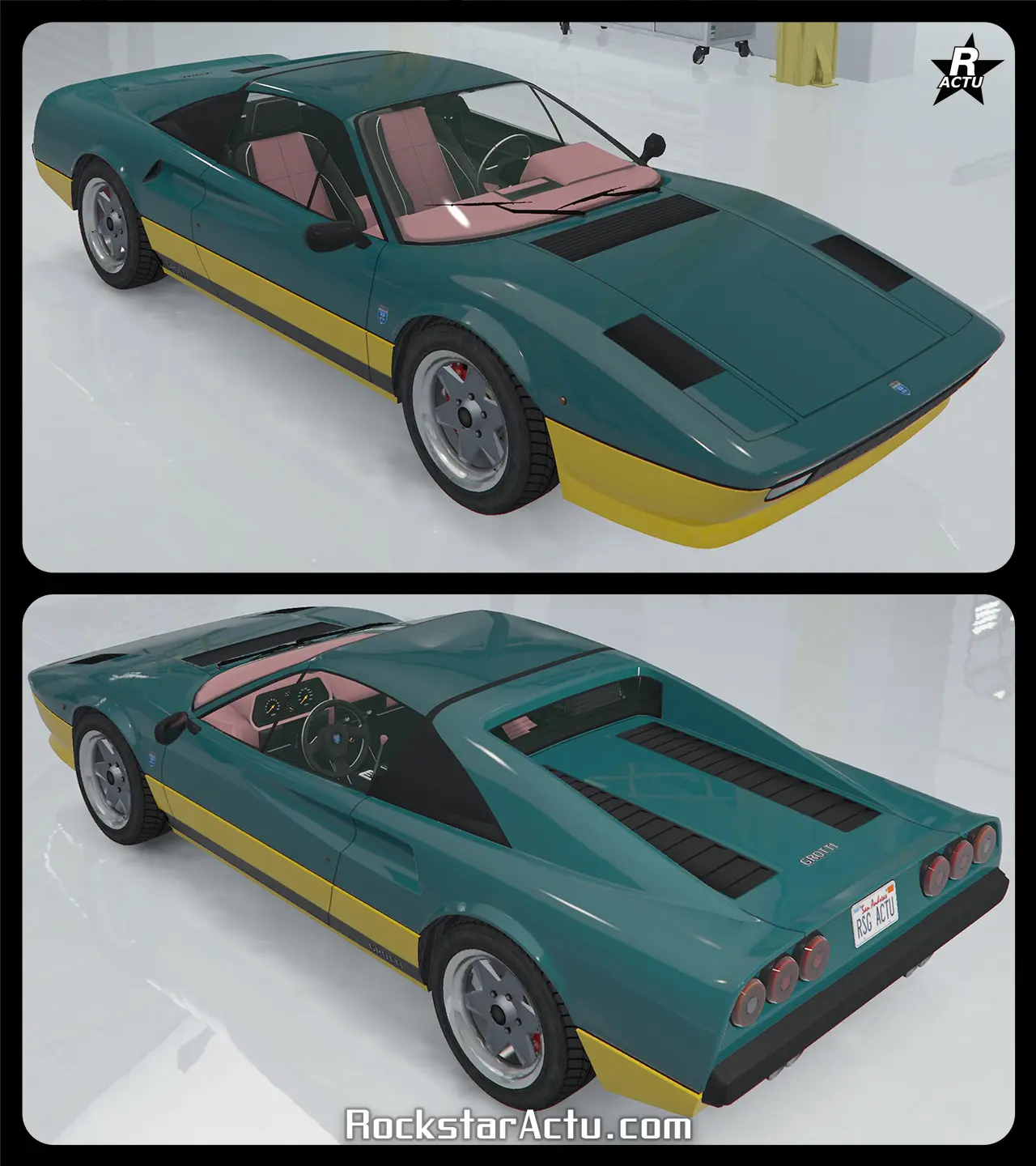 Motif d'une bande noire sur le bas de caisse de la Grotti Itali Classique, de parte et d'autres des côtés latéraux du bolide.