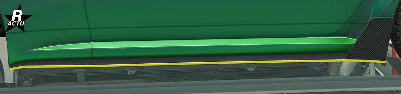 Bas de caisse effilé coupé en fibres de carbone et finitions couleur secondaire.