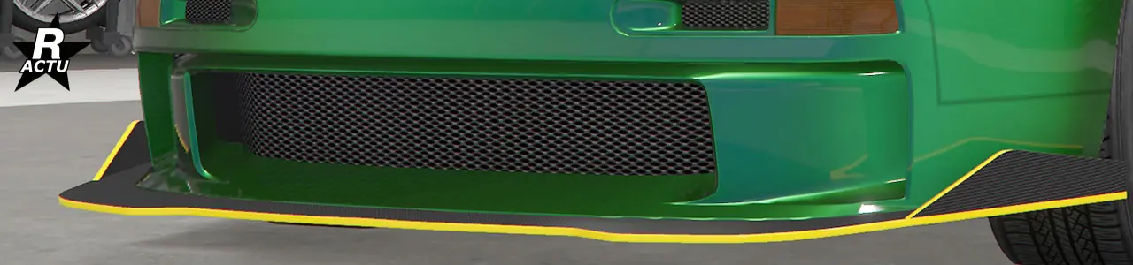 Séparateur aérodynamique arrondi avec encoche et ailes latérales bases en fibres de carbone et finitions couleur secondaire.