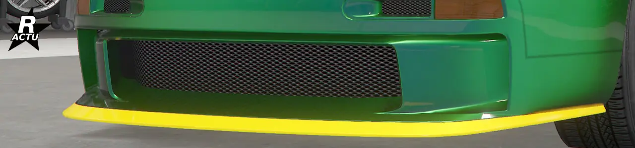 Petit séparateur aérodynamique peint dans la couleur secondaire sous le pare-chocs avant.