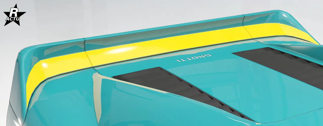 Vue de l'autre côté de l'aileron avec une bande horizontale de couleur secondaire dans le creux intérieur de l'aileron.