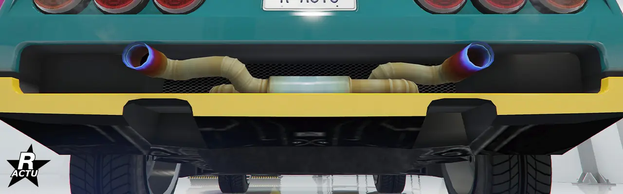 Deux pots d'échappement en titane intégrés dans une grande rainure du pare-chocs arrière du véhicule.