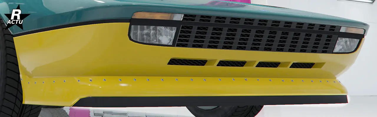 Séparateur couleur secondaire scindé sur la partie inférieure et rempli avec du plastique noir, visé sous le pare-chocs avant de la voiture.