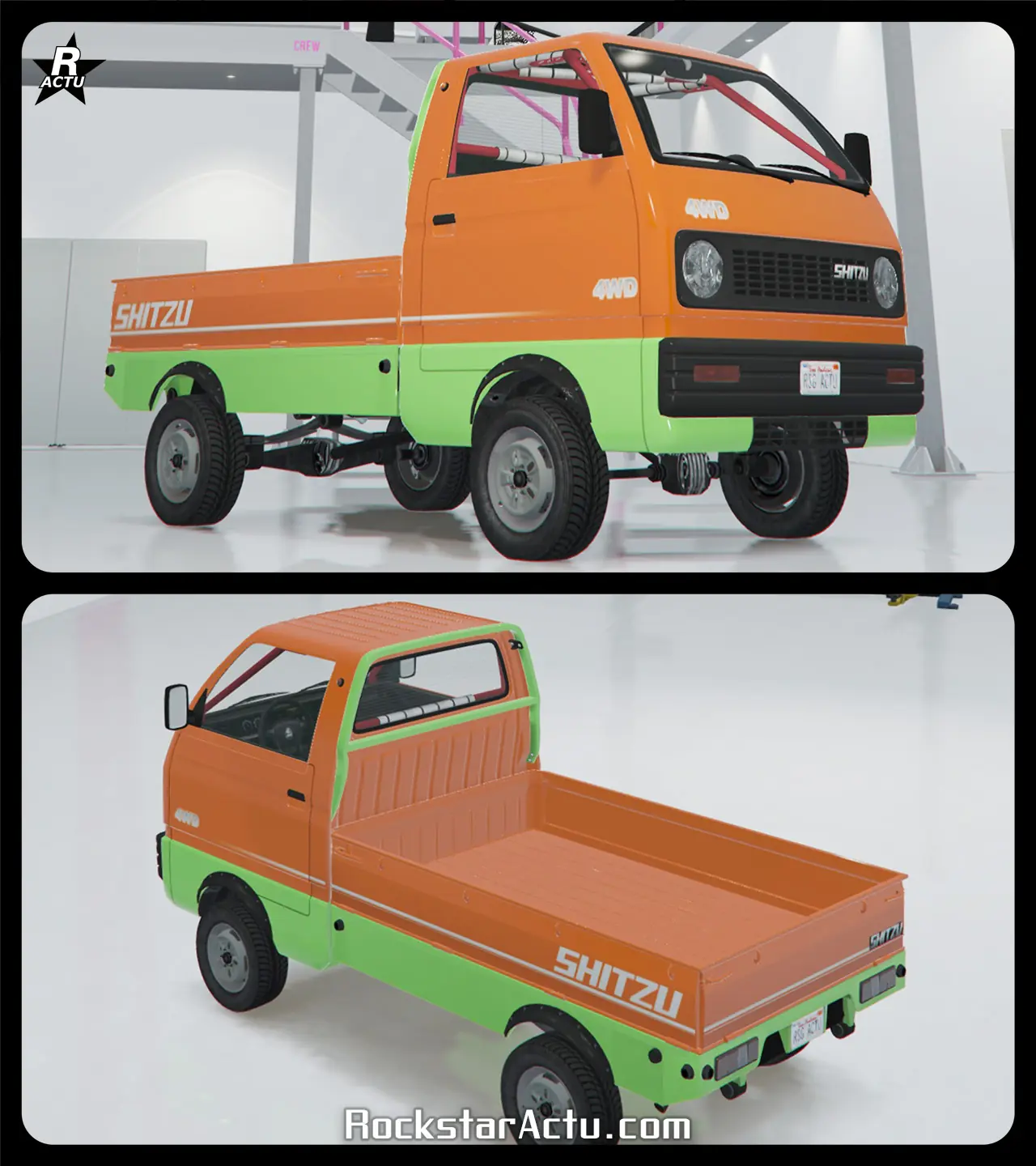 Camionnette Shitzu Keitora équipée du motif de carrosserie « D'origine avec bande Mk II » dans le jeu GTA Online de Rockstar Games. Le skin ajoute un autocollant blanc « 4WD » aux niveaux des portières latérales et sur la face avant du bolide. Une fine bande blanche est également ajoutée sur les côtés latéraux du véhicule et sur le hayon arrière du plateau. De plus, l'inscription du nom du constructeur japonais, Shitzu, est ajouté en blanc à l'arrière sur les côtés.