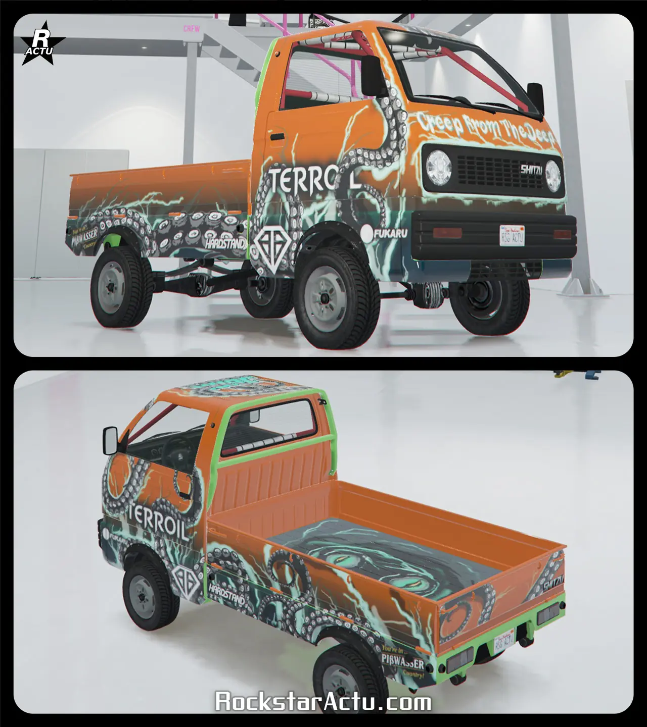 Motif nommé « Terreur des profondeurs » ajoutant sur la carrosserie de la camionnette Shitzu Keitora, des décalcomanies représentant des tentacules de Kraken un peu partout sur le véhicule. Sur la face avant du bolide se trouve l'inscription « Creep from the deep ».