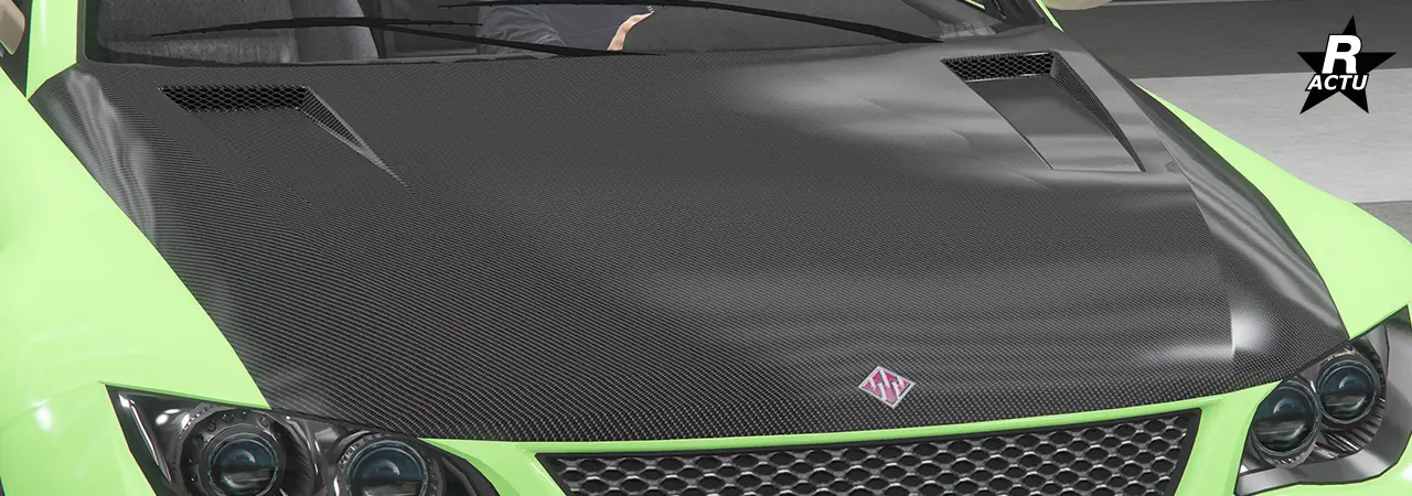 Option de capot de série en carbone avec 2 ouvertures d'aération moteur de chaque côté vers le pare-brise.