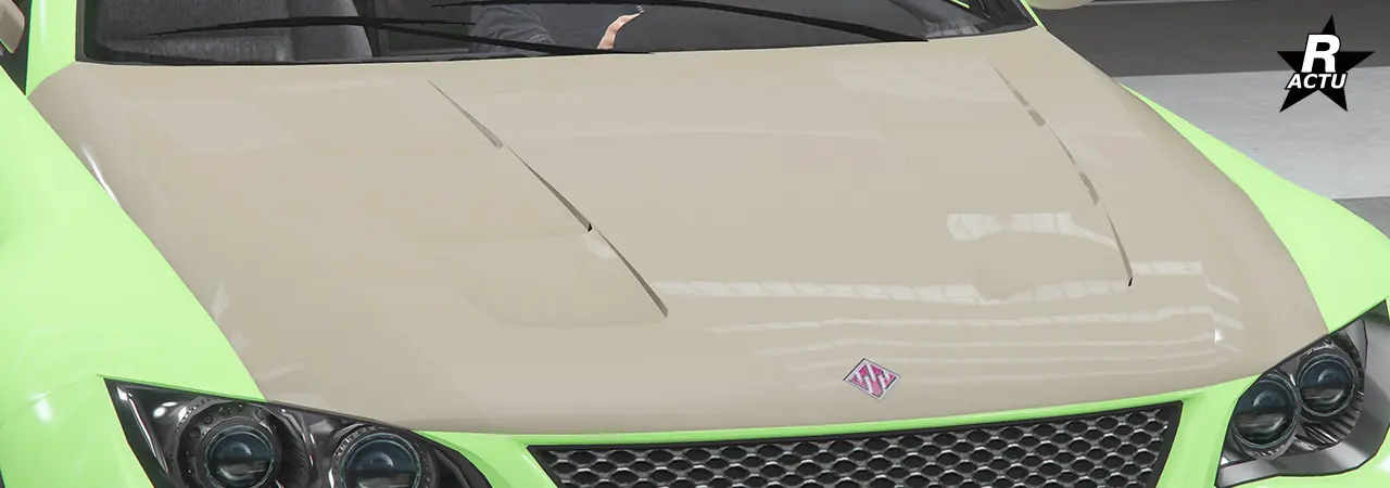 Option de personnalisation d'un capot peint dans la couleur secondaire, disposant de deux rangés de fentes d'aérations moteurs.