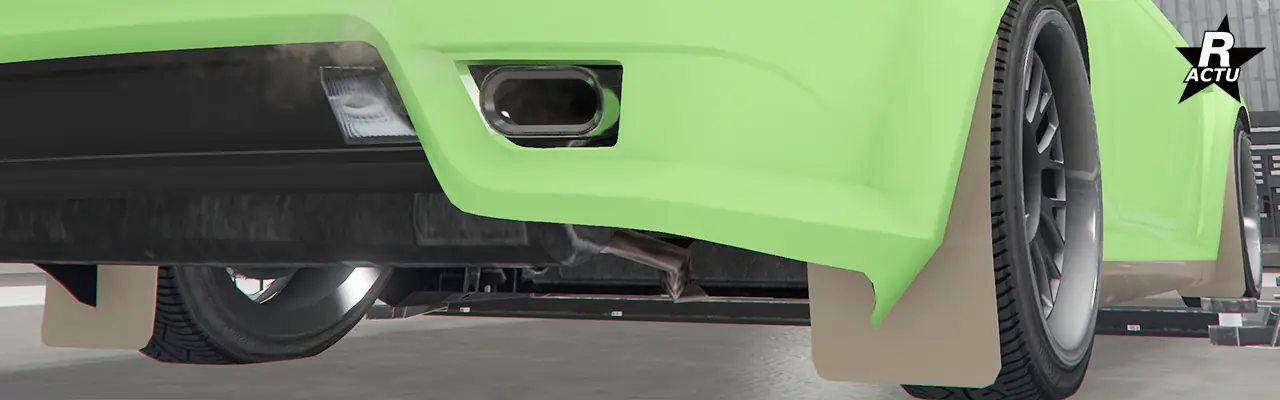 Bavettes couleur secondaire derrière les roues de la voiture pour faire garde-boue.