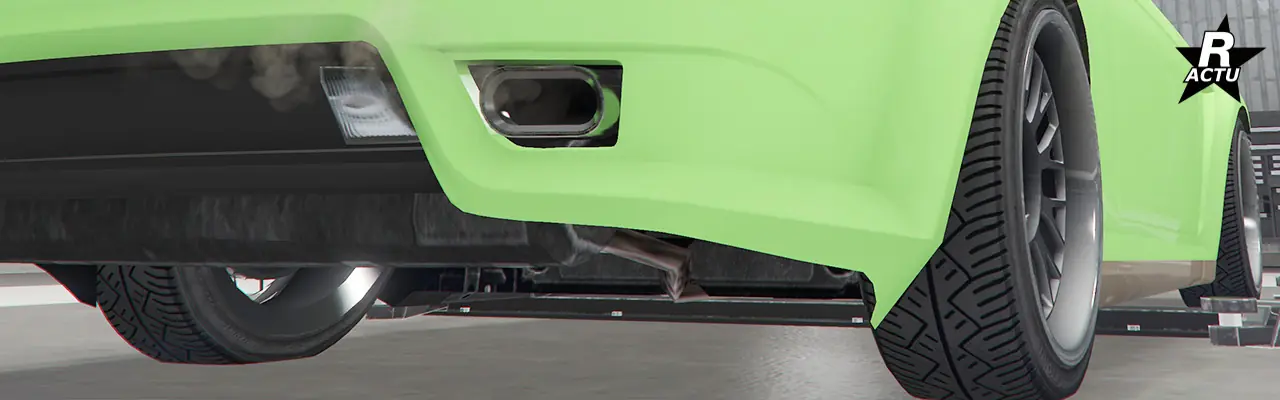 Vue rapprochée des roues de la voiture Ubermacht Sentinel XS où aucun garde-boue / bavette ne sont présents.