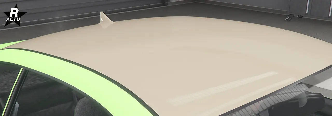 Toit du véhicule peint dans la couleur secondaire et entièrement lisse, à l'exception d'une aile de requin aérodynamique sortant du toit à l'arrière et a son centre.