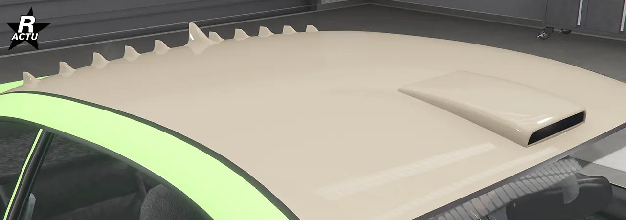 Option de toit précédent avec toutes les ailettes dépassant à l'arrière, avec en plus à l'avant, une prise d'air avec une fente rectangulaire fine au centre.