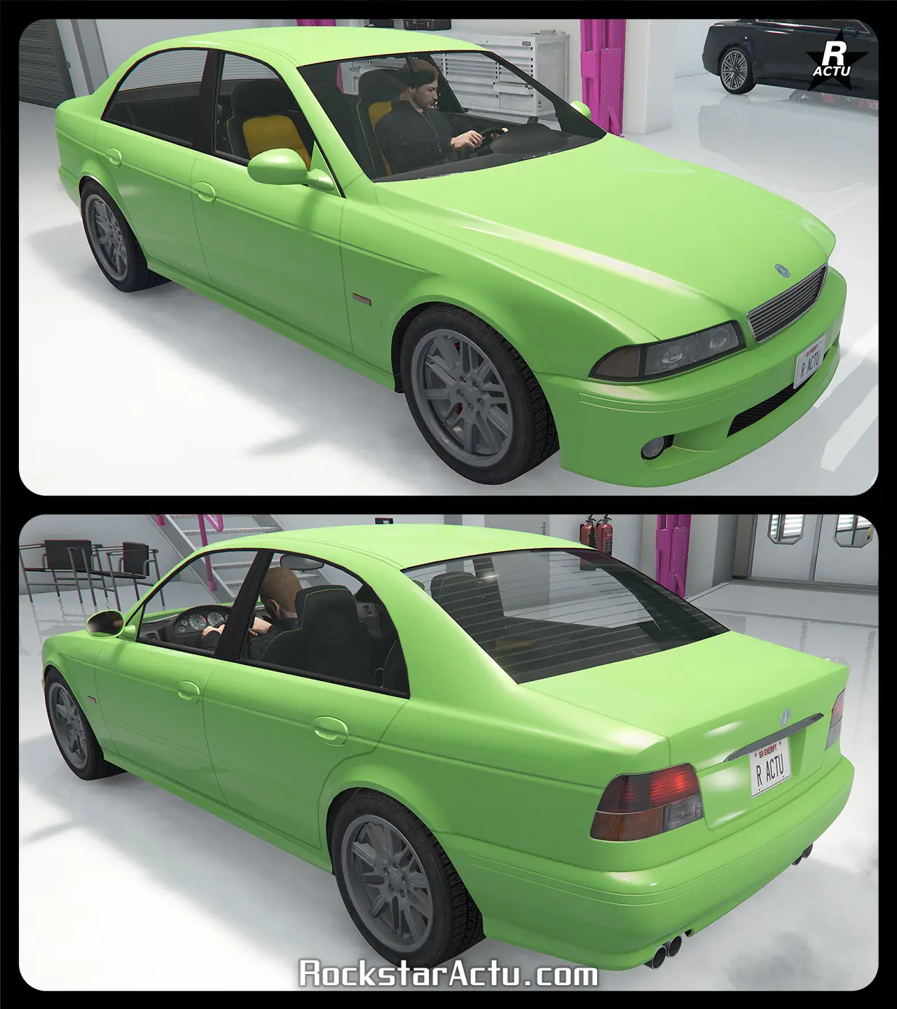 Voiture Ubermacht Sentinel XS4 de série où aucun motif / décalcomanie n'est présent sur la carrosserie de la voiture allemande qui est peinte en verte.