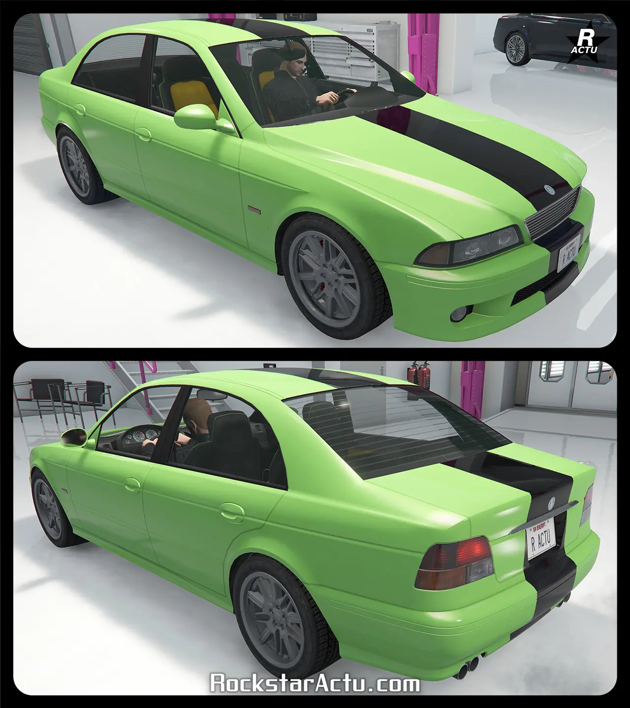 Décalcomanie ajoutant une bande noire verticale traversant le centre de la carrosserie du véhicule.