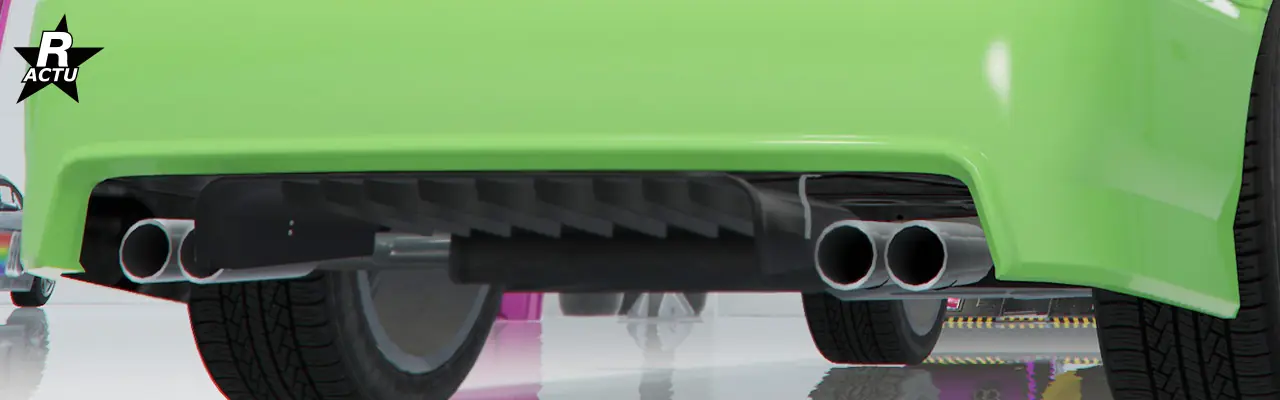 Vue rapprochée du pare-chocs évidé disposant d'un râteau aérodynamique