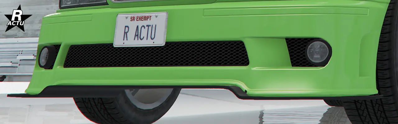 Vue rapprochée de l'option "Pare-chocs de rue aérodynamique" à l'avant de la berline.