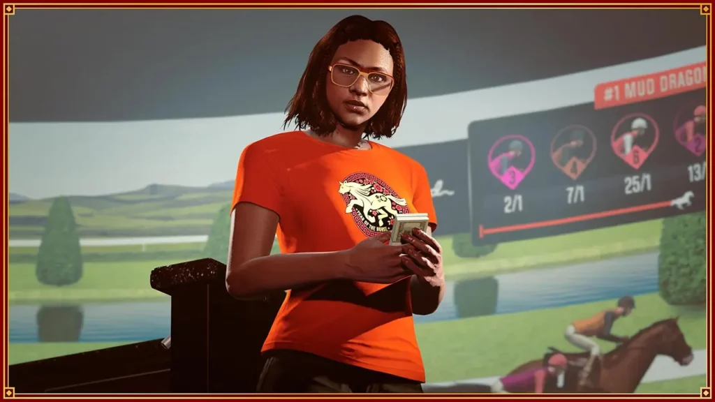 Personnage féminin portant sur elle le "T-shirt rouge Année du Cheval", un vêtement du Nouvel An Lunaire 2026 dans GTA Online.