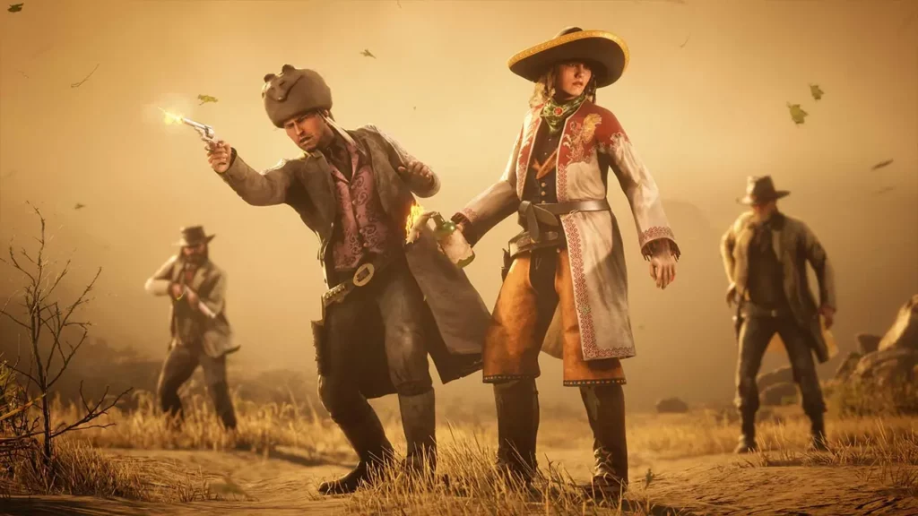 Un joueur de Red Dead Online portant différents vêtements Nosalida qui sont à débloquer avec les avantages du mois de février 2026.