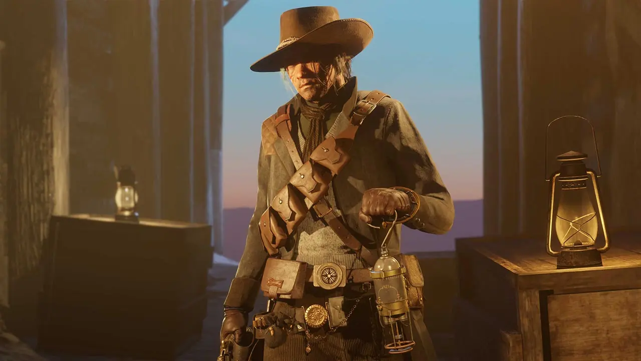 Un joueur de Red Dead online cherchant un objet caché avec son détecteur de métaux pour le rôle de collectionneur.