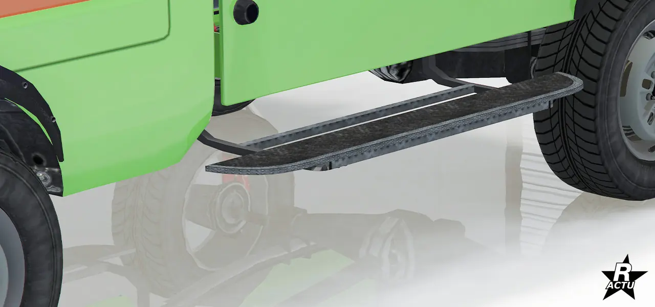 Option qui ajoute un marchepied plat fixé sous le bas de caisse sur les côtés latéraux du bolide.