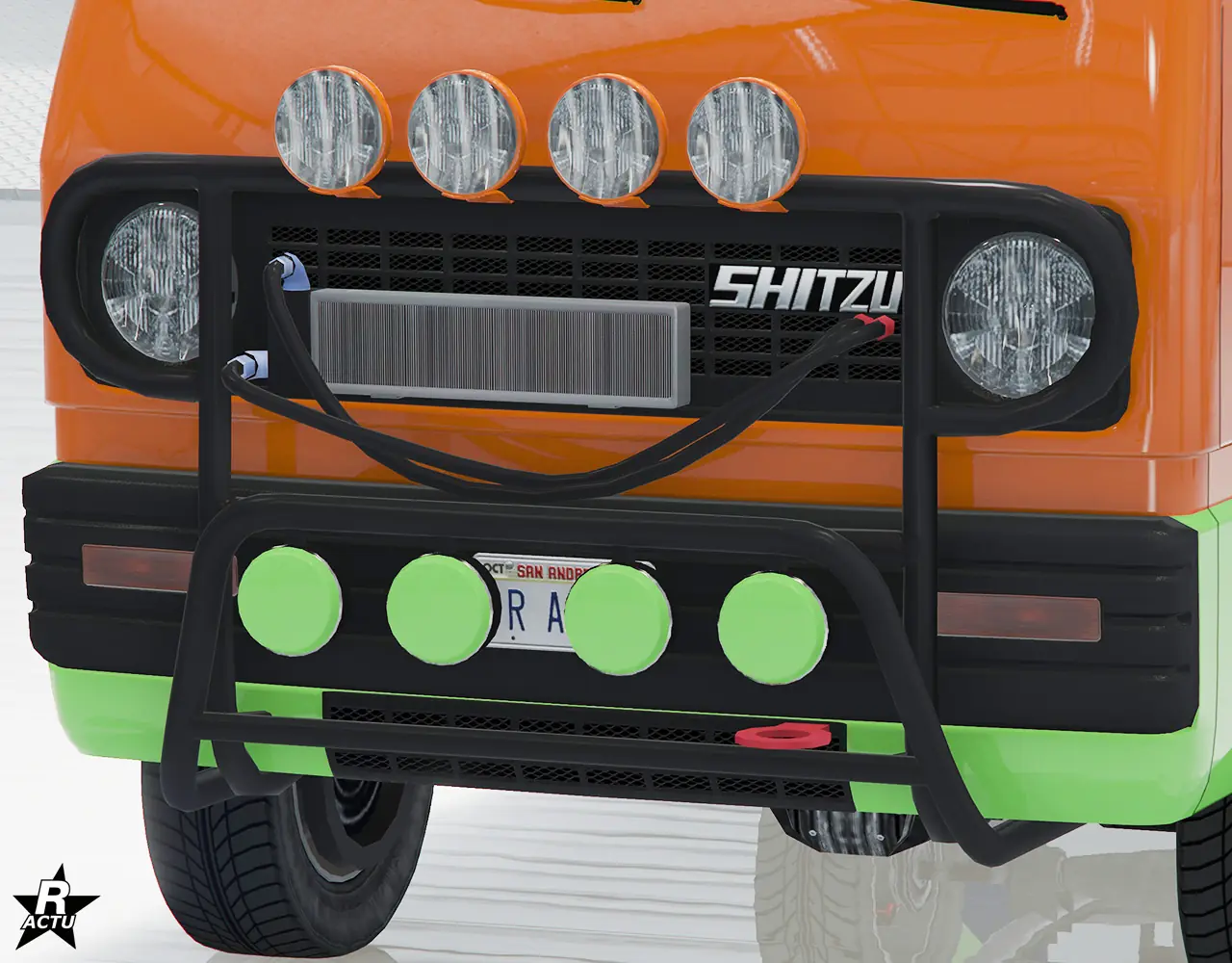 Option qui ajoute tous les accessoires qu'il est possible d'ajouter sur la calandre de la Keitora, dont : Double pare-buffle avant noir avec phares additionnels sur le haut et phares antibrouillard de rallye avec caches couleur secondaire sur le bas du pare-buffle ; crochet de fixation rouge sur le pare-chocs, et radiateur d'huile dépassant de la calandre avec ses câbles d'alimentation.