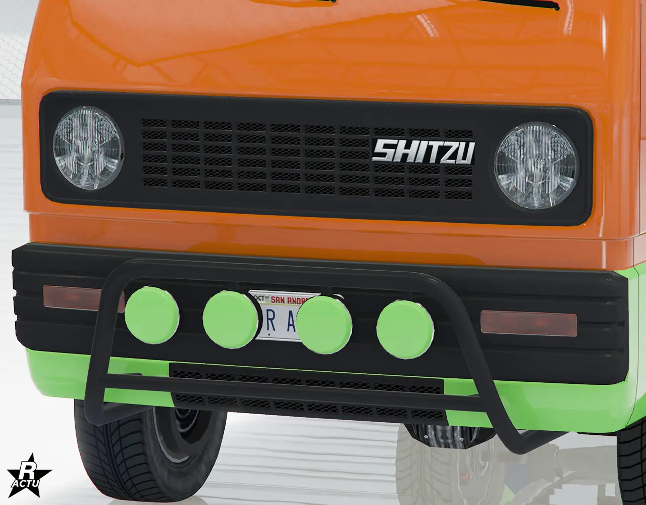 Option ajoutant un petit pare-buffle noir au niveau du pare-chocs avant. Le pare-buffle sert également de support de fixation pour 4 phares antibrouillard de rallye, recouvert de caches couleur secondaire en son centre.