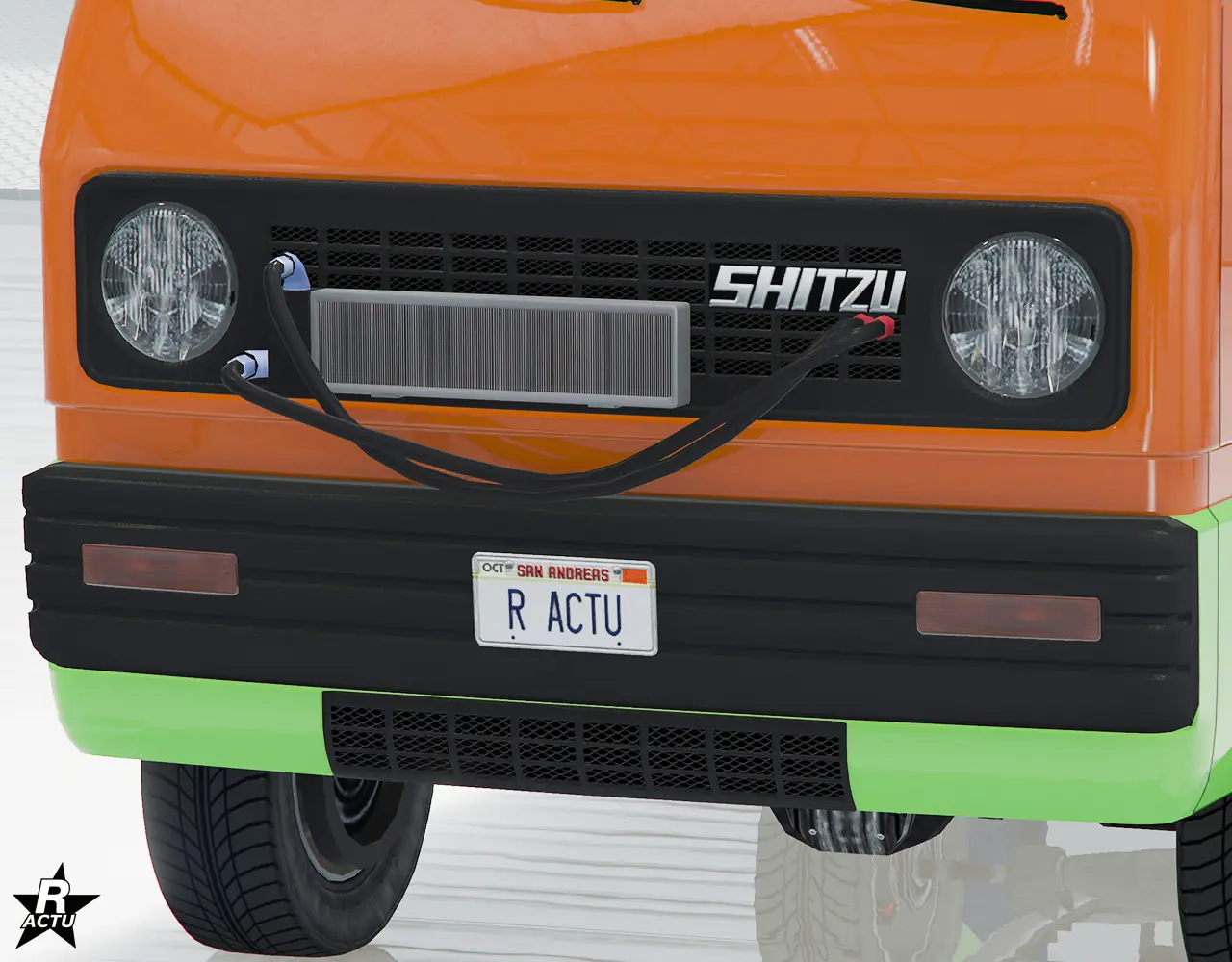 Option qui ajoute un radiateur d'huile moteur par-dessus la calandre avant du véhicule et deux câbles d'alimentation qui pendouillent.