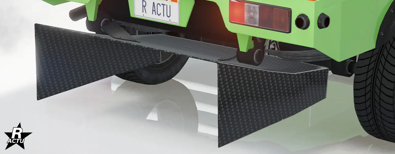 Option ajoutant un diffuseur aérodynamique en fibres de carbone noires de forme d'un "U" inversé sous le pare-chocs arrière.