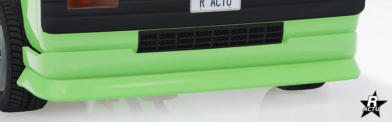 Option de pare-chocs avant couleur secondaire, étendu vers le bas avec un béquet vers l'extérieur.