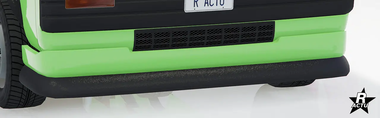 Option de pare-chocs avant couleur secondaire, étendu vers le bas avec une bordure bombée noire.