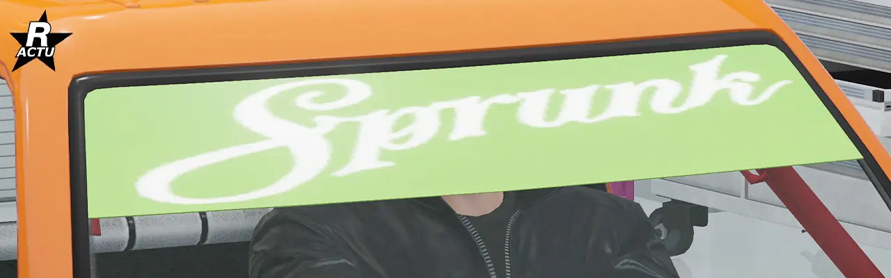 Option ajoutant un pare-soleil vert surmonté de l'inscription « Sprunk » en blanc, tout en haut du pare-brise avant.