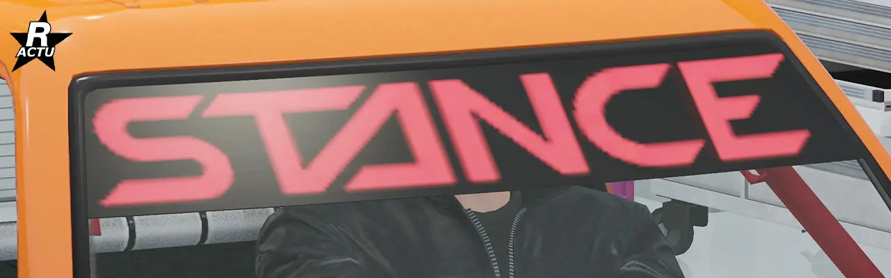 Option ajoutant un pare-soleil noir surmonté de l'inscription « Stance » en rouge, tout en haut du pare-brise avant.