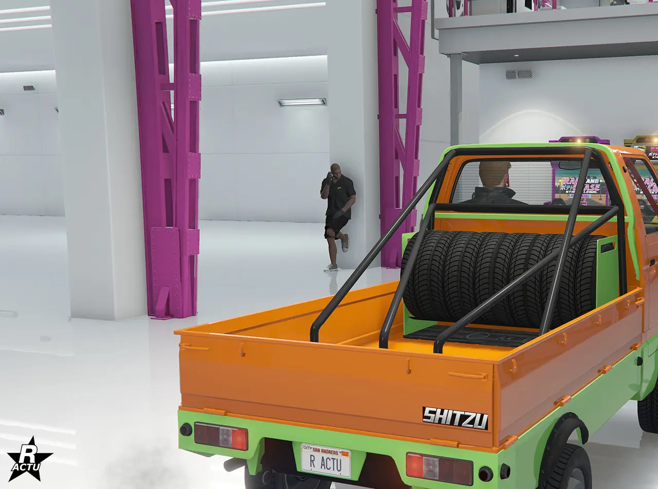 Option ajoutant des arceaux de sécurité noir faisant la jonction entre le plateau arrière et la cabine de la camionnette, où entre les arceaux, un support couleur secondaire pour des pneus s'y trouve.