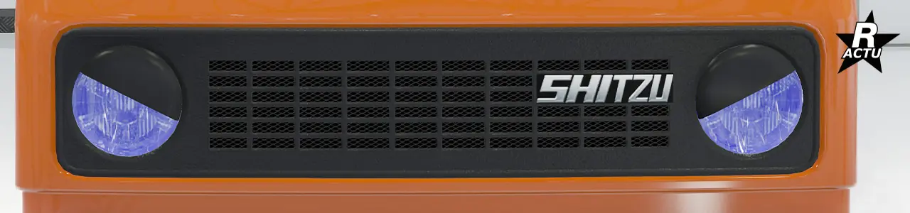 Option de phares avant où le verres des phares sont de couleur bleu et qu'un cache noir recouvre partiellement les deux phares avant.