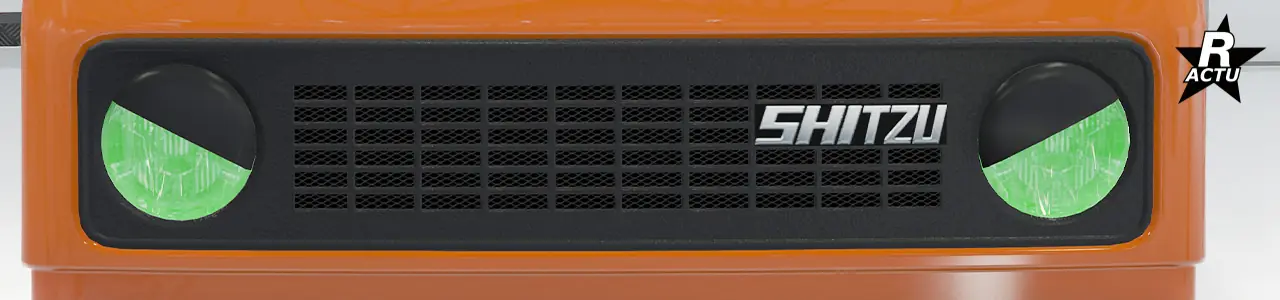 Option de phares avant où le verres des phares sont de couleur vert et qu'un cache noir recouvre partiellement les deux phares avant.