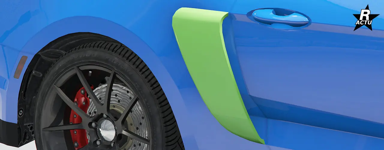 Aération de prise d'air latérale peint dans la couleur secondaire avec une ouverture verticale, se trouvant entre la porte et la roue arrière du véhicule.