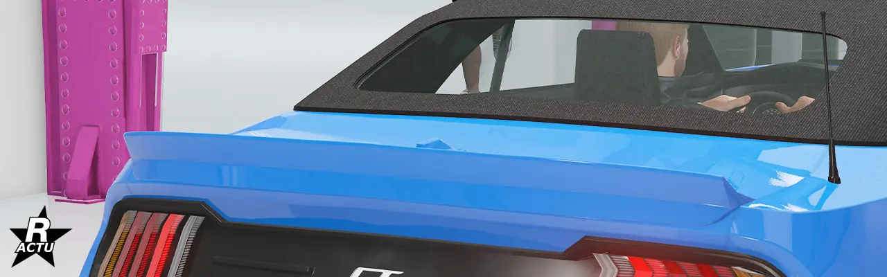 Option ajoutant un aileron en forme de bec de canard peint dans la couleur principale, à l'extrémité du coffre arrière de la muscle car.