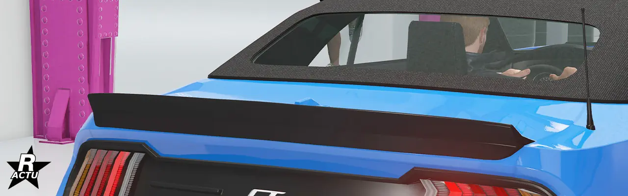 Option ajoutant un aileron en forme de bec de canard en plastique noir, à l'extrémité du coffre arrière de la muscle car.