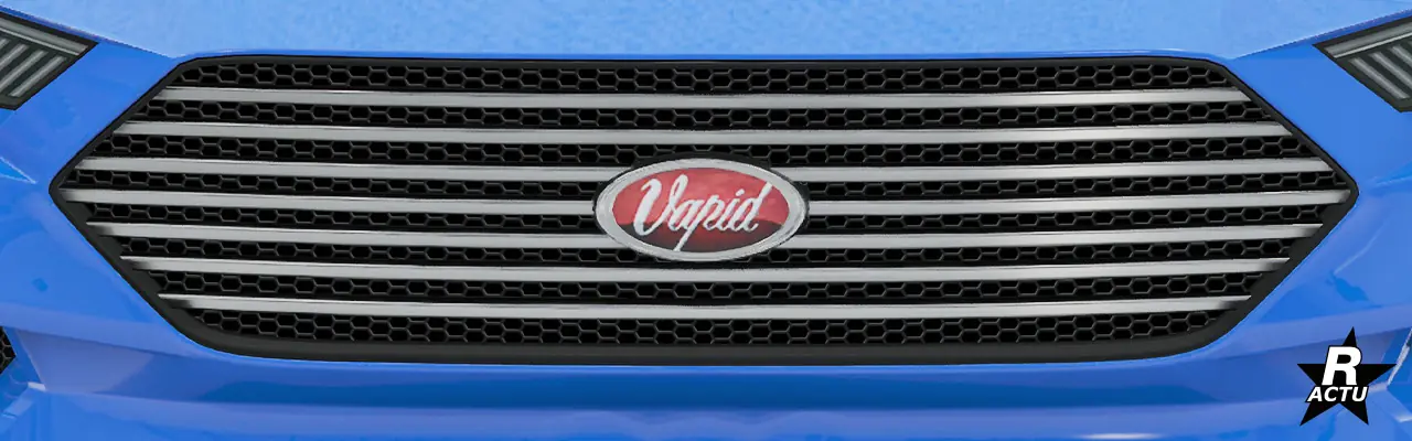 Option ajoutant des lamelles horizontales chromées dans l'interstice de la calandre avant de la Dominator GT, où le sigle constructeur "Vapid" se situe devant et au milieu de la calandre.