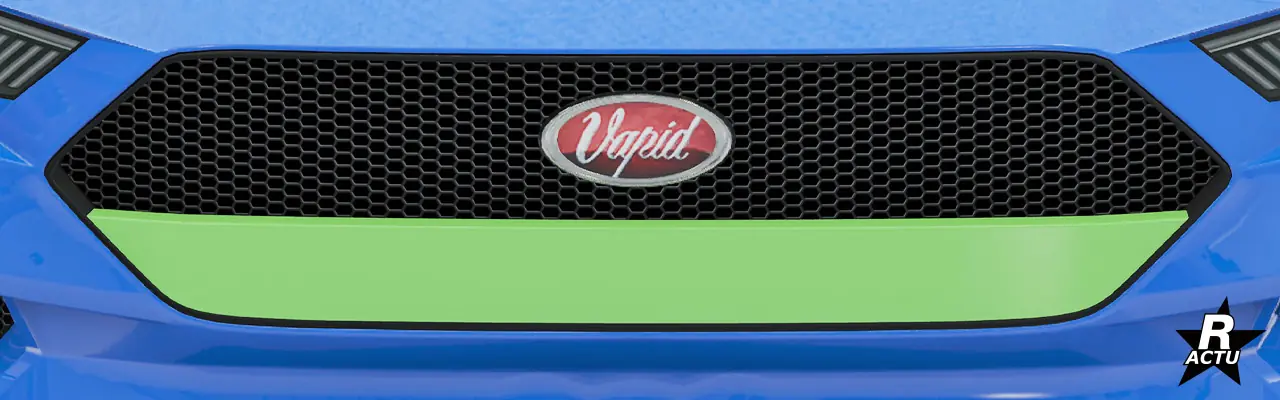 Option ajoutant une protection couleur secondaire dans la partie inférieure de la découpe de la calandre avant du véhicule Vapid Dominator GT.