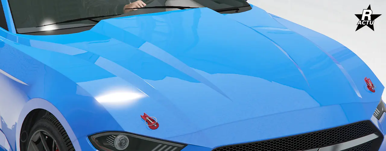 Option de capot couleur principale, bombé vers le haut pour la partie centrale, avec deux attaches rouges au niveau de la partie inférieure du côté droit et gauche du capot.