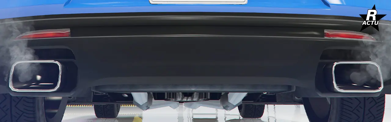 Pot d'échappement avec embout rectangulaire chromé, de parte et d'autres sous le pare-chocs arrière du véhicule.