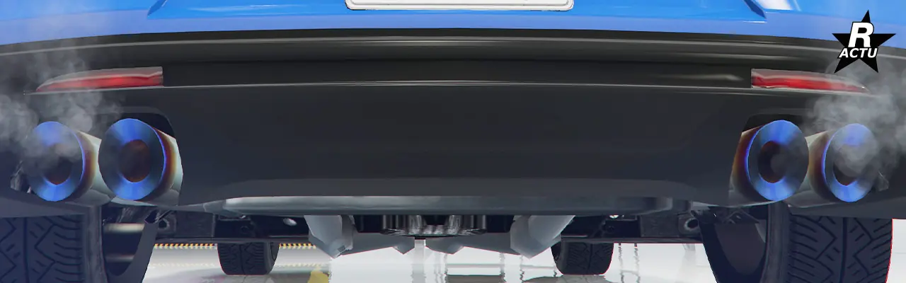 Double pot d'échappements avec embouts taraudés et en titane, du côté droit et du côté gauche sous le pare-chocs arrière du véhicule.