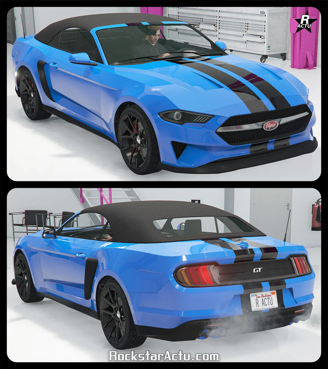 Motif aoutant une décalcomanie d'une double bande noire parallèle qui traverse verticalement le centre de la carrosserie.