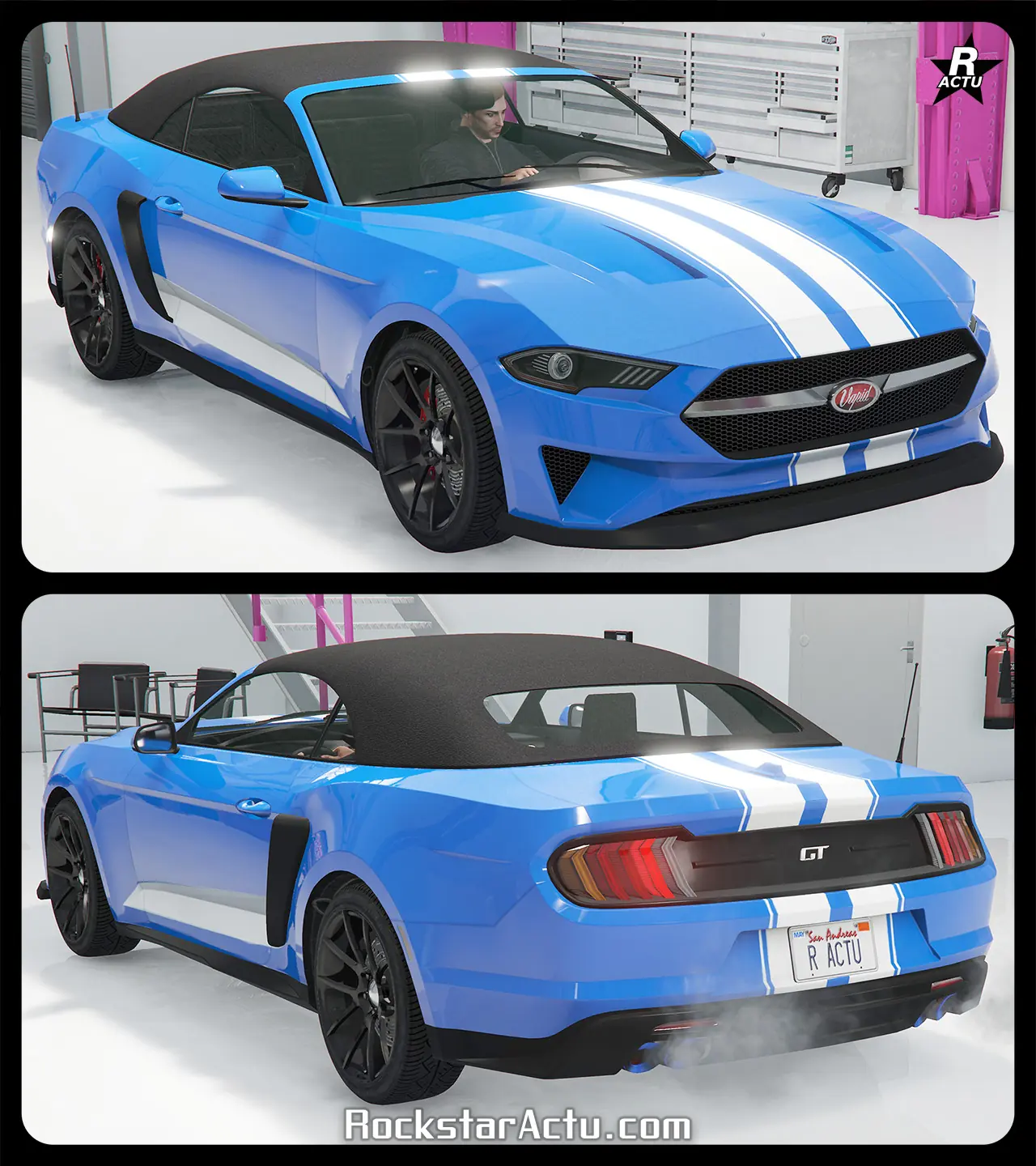 Motif ajoutant sur la Dominator GT, une décalcomanie d'une double bande blanche parallèle, avec une fine bande blanche la suivant comme une bordure. Cet ensemble de double bande traverse verticalement la carrosserie du véhicule américain, en son centre, débutant du pare-chocs avant et se finissant au pare-chocs arrière. Sur les côtés latéraux, une autre bande blanche traverse le bas de caisse horizontalement entre les roues avant et arrière.