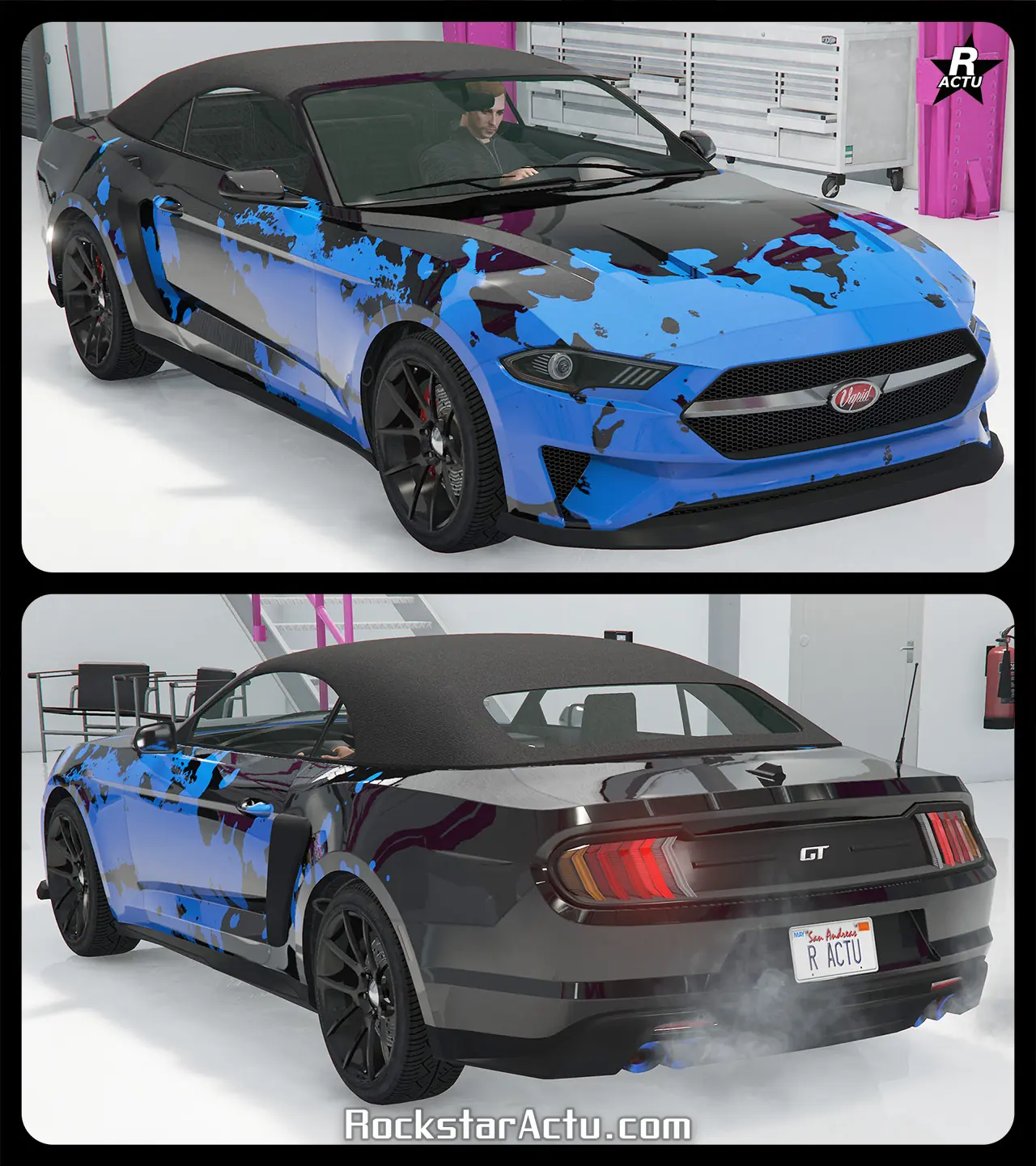 Motif ajoutant un vinyle noir qui recouvre une grande majorité du véhicule, débutant de l'arrière, le vinyle se termine au niveau du capot par une stylisations de tâches.