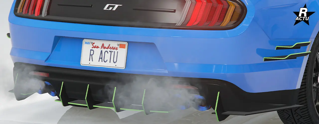 Option ajoutant un diffuseur aérodynamique noir de taille moyenne avec des finitions couleur secondaire, sous le pare-chocs arrière peint dans la couleur principale qui possède deux moustaches aérodynamiques noires latérale avec finitions couleur secondaire de parte d'autres du pare-chocs.